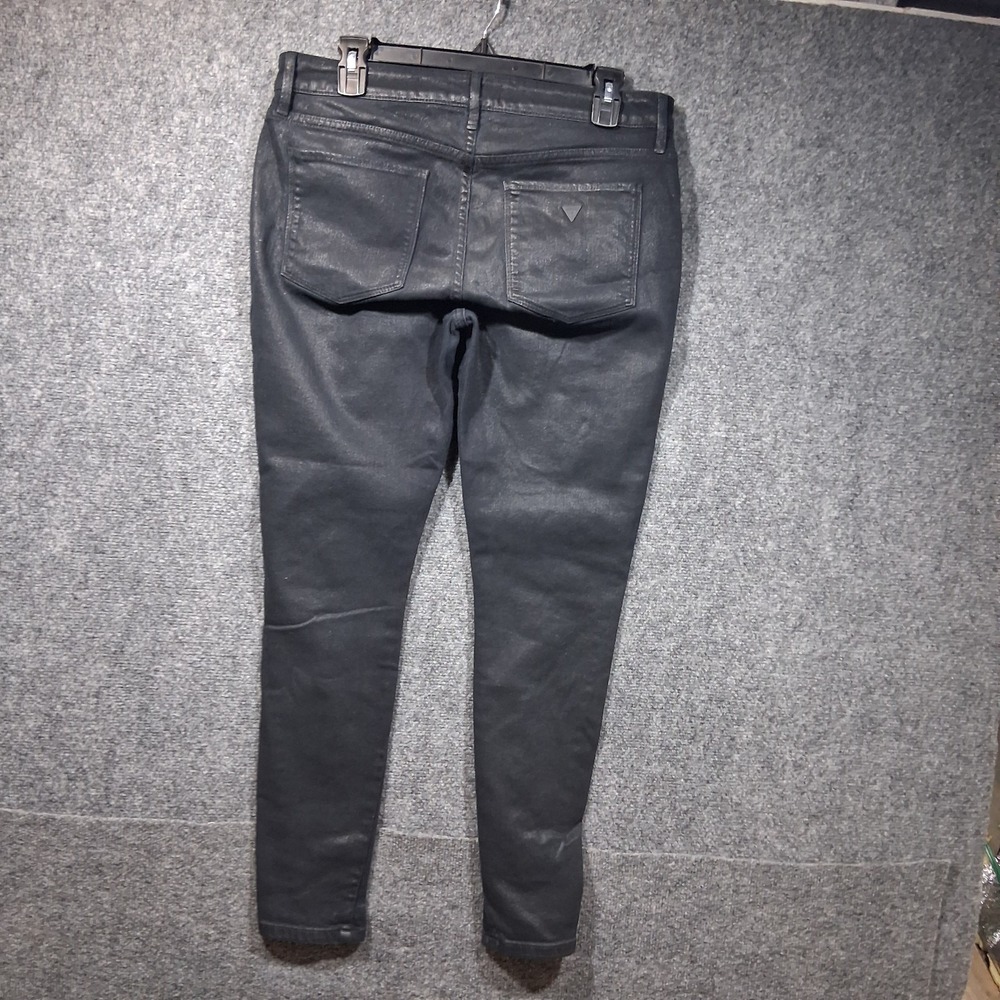 Guess Sexy Curve Skinny Jeans Black Coated Distressed Shredded Mid Rise 33x28 - Picture 14 of 14